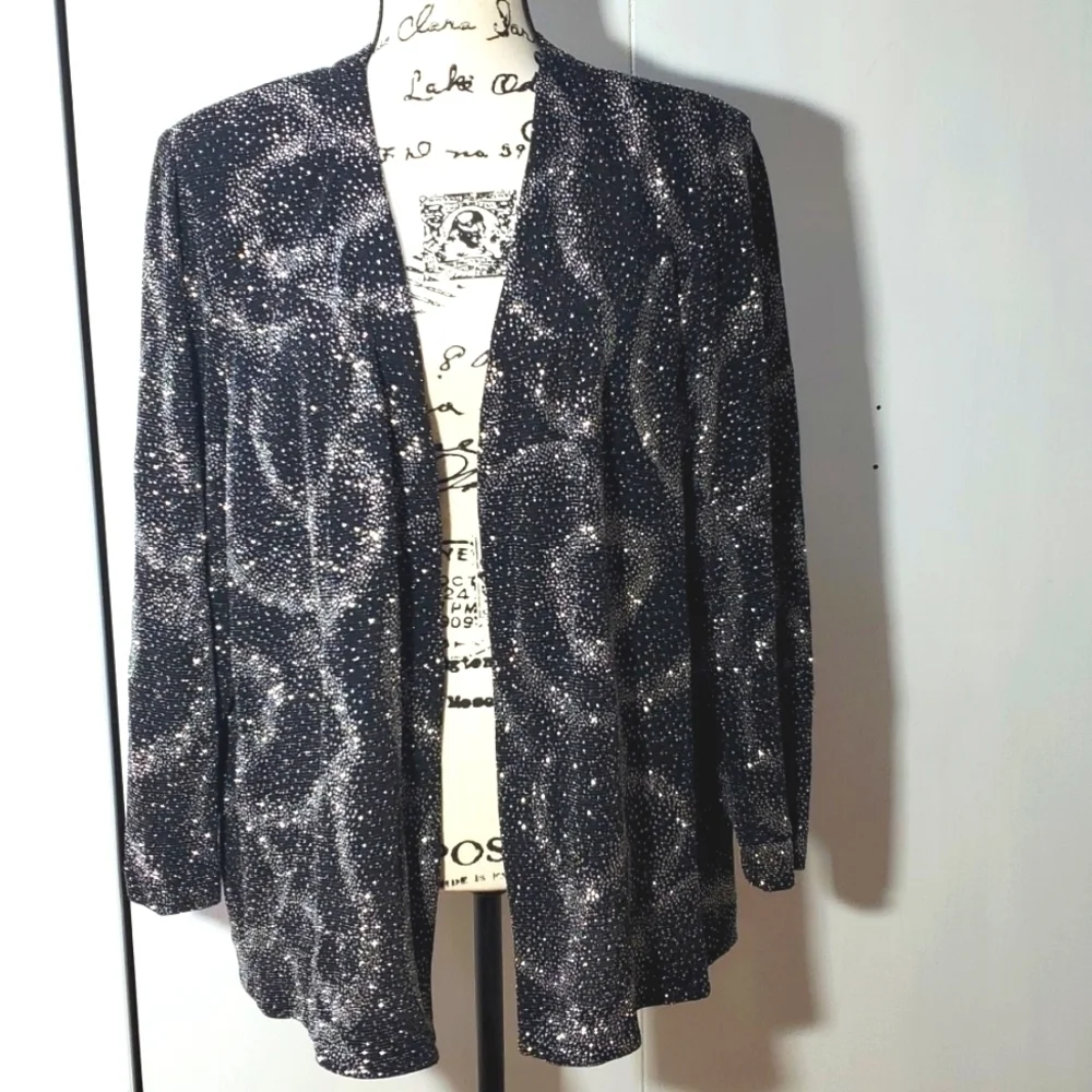 Alex Evenings - Womens Black Silver Shimmer Open Dressy Blazer Sz.24w